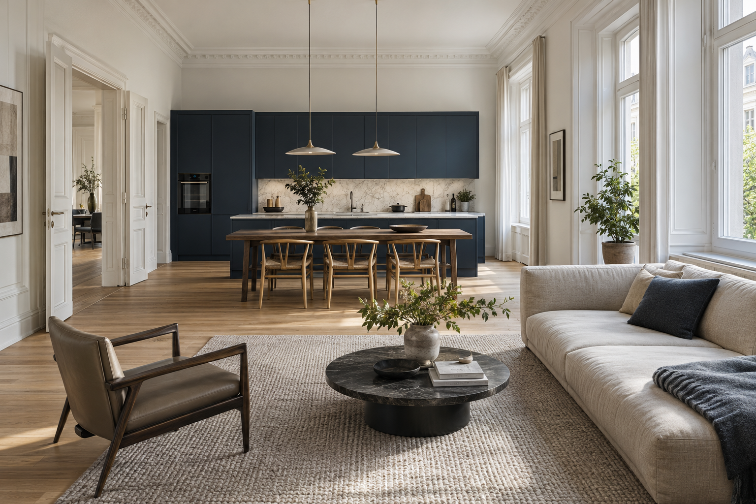 Konzeptionelle Visualisierung eines modernisierten Innenraums mit Eichenboden